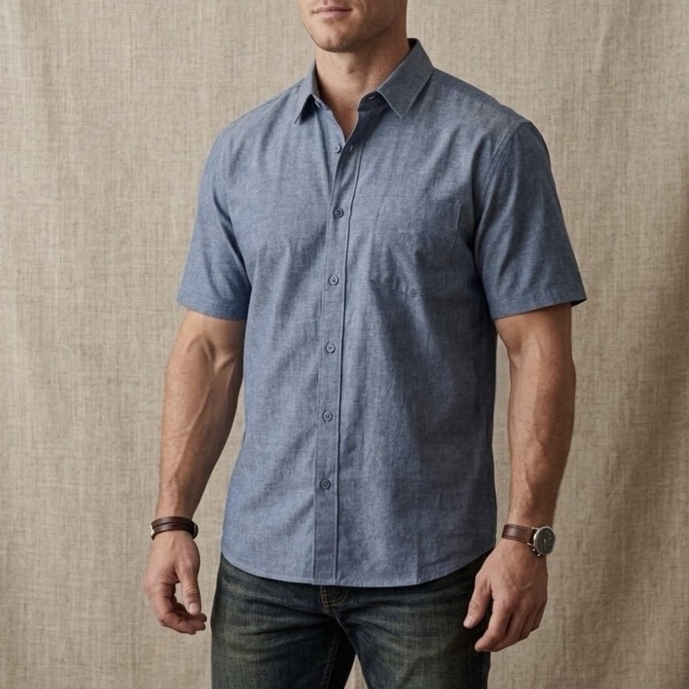 01.Algo Performance Shirt Men's Large Short Sleeve Button Down Blue UPF 50 NWT